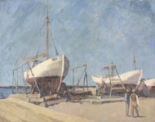 Attributed toHans Andersen Brendekilde (1857-1942) - From the harbour of Hundested, Denmark Oil on