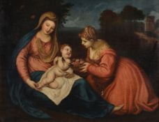 Follower of Tiziano Vecellio, called Titian - Virgin and Child with Saint Dorothy Oil on canvas