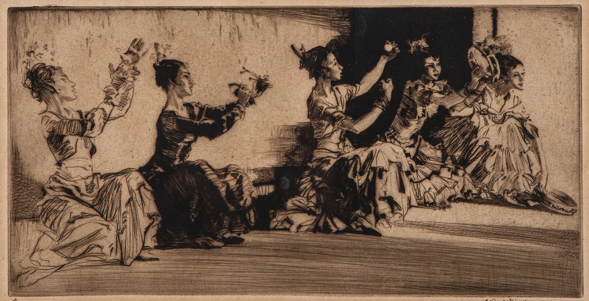 William Russell Flint (1880-1969) - Gypsy Chorus Etching and drypoint with plate tone on buff