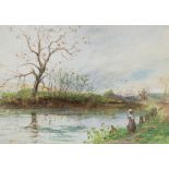 Charles Edward Holloway (1838-1897) - River scene Watercolour and bodycolour, traces of graphite, on