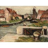 Ginette Rapp (1928-1998) - A canal scene in Enkhuizen, Holland Oil on canvas Signed lower left Title