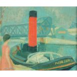 Roger Montané (b.1916) - A moored tugboat Oil on canvas Signed lower left Title inscribed on
