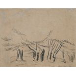 Colin McCahon (1919-87) Macrocarpa Trees, Ross Creek Reservoir, Dunedin indian ink on buff paper