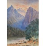 Richmond Beetham (1836-1912) "Mt Christina" West Coast of New Zealand watercolour signed with