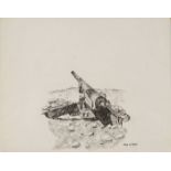 Peter McIntyre (1910-95) Abandoned German Gun, Halfaya Pass charcoal on paper signed 'PETER