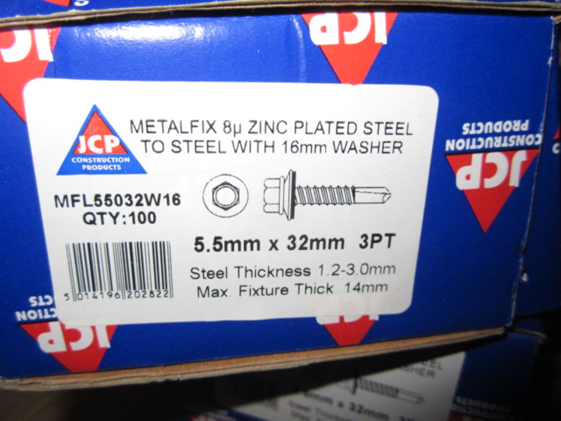 Thirty five boxes JCP metal fix 8u zinc plated steel to steel bolts with 16mm washers, 100 per box - Image 3 of 4