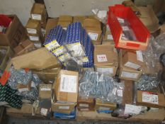 Pallet of consumable stock including Roebuck M12x90 M10x65, Hilti wedge nuts, socket cap screws,