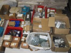 Pallet of consumable stock including nylon insert nuts, plan ¼x2" bolts, hex bolts, mono bolts,