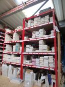 Seven bays of adjustable boltless stores racking, red, 0.9 x 0.45 x 1.8m high (approx) (Please Note: