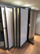 Insca tile display system, in black, 10 vertical sections, 0.8 x 1.95m, mounted on swivel frame (