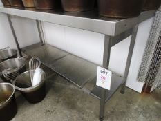 Stainless steel food preparation work surface with lower shelf, 1800 x 650 x 870mm