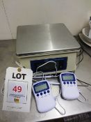 ADM 6000g stainless steel digital weigh scale, serial no: ADM-C2375 and two ETI Ltd digital