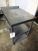 Stainless steel food preparation work surface with two lower shelfs, 840 x 600 x 830mm