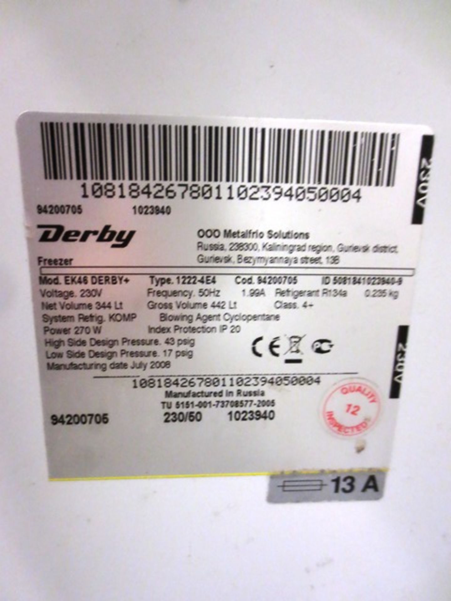 Derby EK46 twin glass sliding door ice cream chest freezer, serial no: 5081841023940-9(2008) - Image 2 of 2