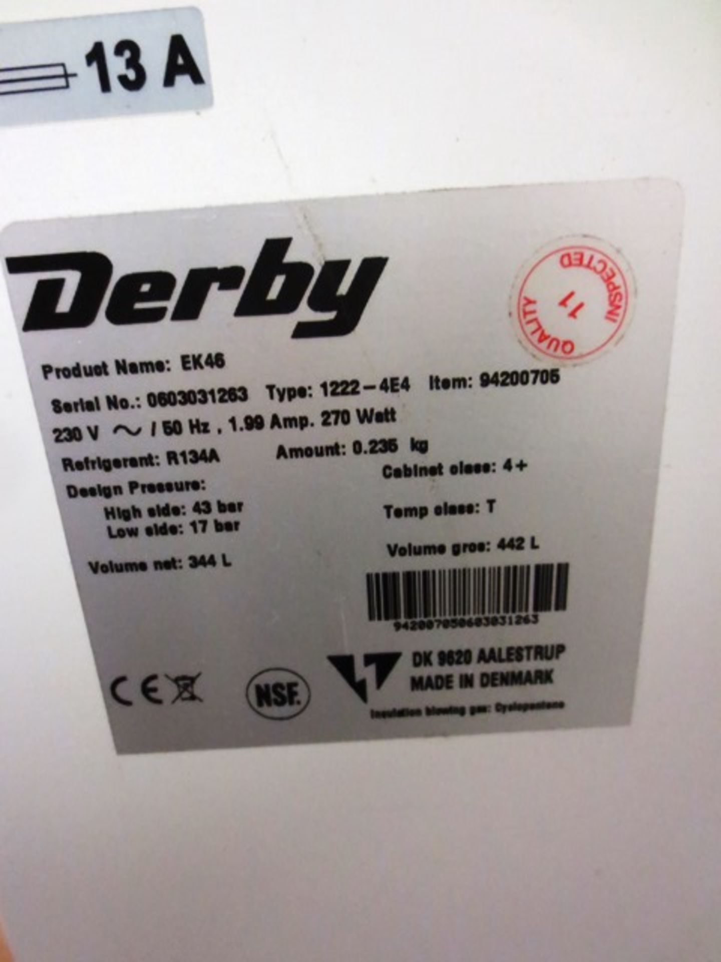 Derby EK46L twin glass sliding door ice cream chest freezer, serial no: 0603031263, with overhead - Image 2 of 2