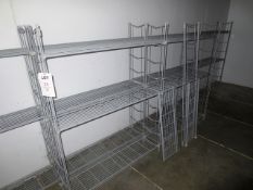 Nine bays of mesh steel shelving, 1200 x 300 x 1600mm