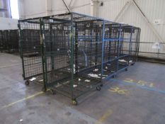 Ten wire mesh, four-wheeled parcel cages, W-90cm x D-107cm x H-180cm.  Majority with secure 2-way