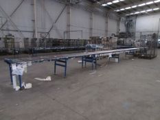 Approximately 18m powered roller conveyor in 3m sections with 2-90° bends and 4m of gravity roller