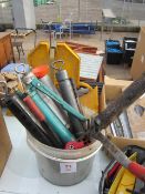 Bucket of assorted grease guns