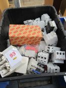 One large box of assorted circuit breakers -single & triple pole