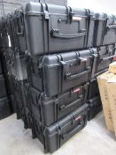 Four Tsunami hard plastic transport cases, with 7 locks, approximately 30" x 20" x 16". Located at
