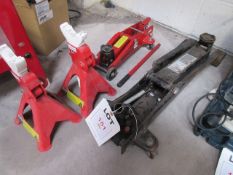 Pair of Clarke axle stands and two various trolley jacks. Located at Unit 1, Neptune Court, Barton
