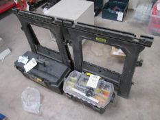 Two various Stanley tool boxes and pair of Stanley plastic work trestles. Located at Unit 1, Neptune