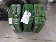 Three 20 litre steel jerry cans (with some fuel). Located at Unit 1, Neptune Court, Barton Manor,