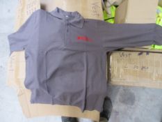 Large quantity of assorted long-sleeved polo shirts, sizes M and L (NB - embroidered with Dixon