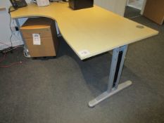 L' - shaped lightwood desk and pedestal . Located at Unit 1, Neptune Court, Barton Manor, Bristol