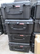 Four Tsunami hard plastic transport cases, with 7 locks, approximately 30" x 20" x 16". Located at