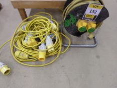 Quantity of assorted 110v extensions cables and part cables with twin outlet extension reel