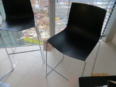 Four  Arper Catifa 46 chrome and plastic stools with melamine single pedistal table