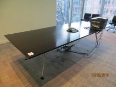 2 piece walnut effect boardroom table with 4 chrome legs 3000mm x 1200mm