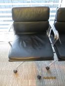 Four Charles Eames Vitra chrome framed 5 spoke mobile leather elbow chairs