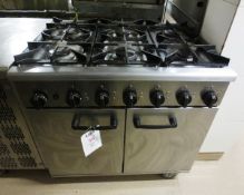 Unbadged stainless steel gas 6 burner cooker and double door oven, 900mm length (Please note: