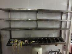 Stainless steel wall mounted triple shelf rack with additional sloping multi bin shelf, 1300mm
