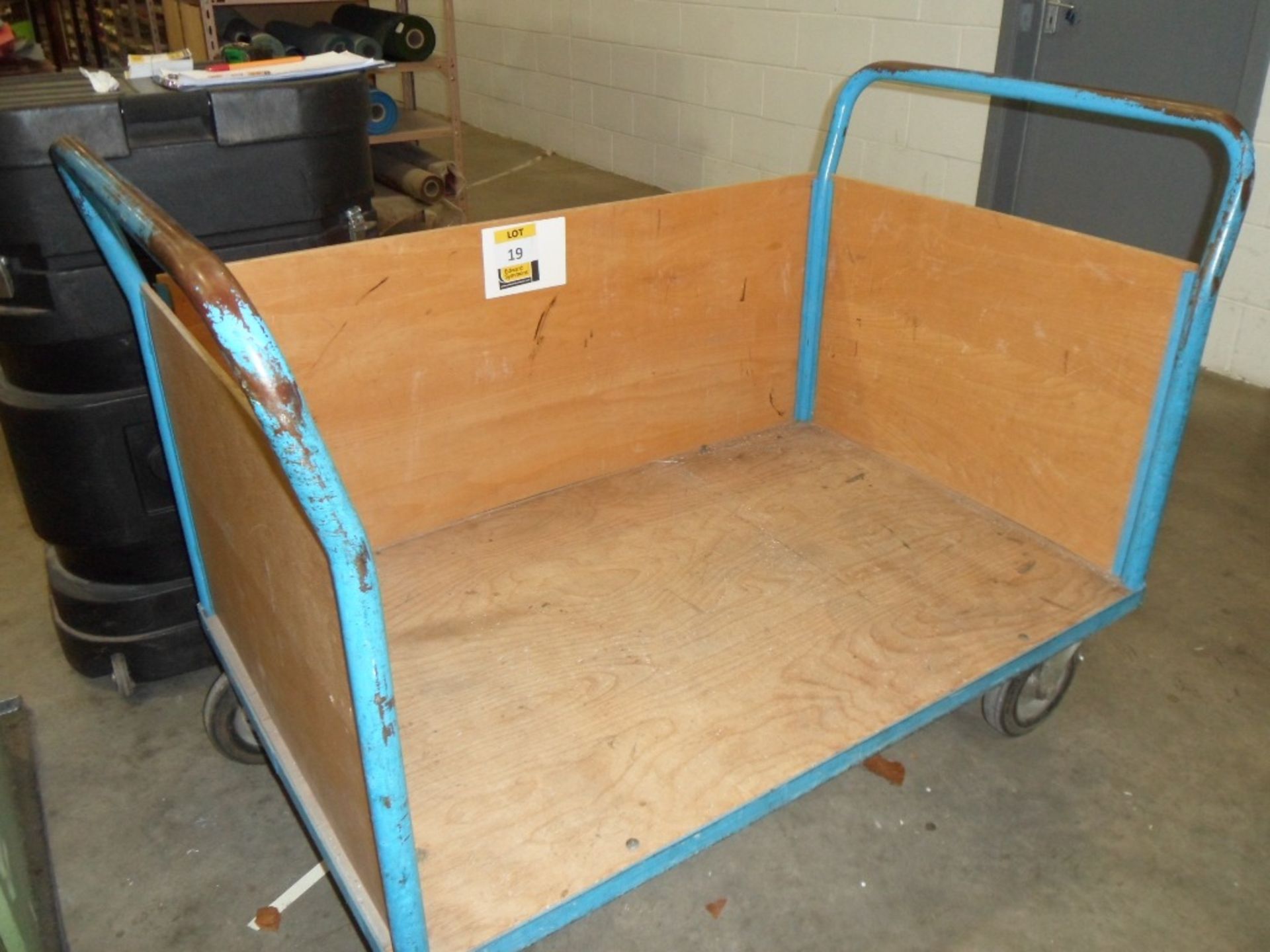 4 wheel tubular steel framed trolley, 48in x 30in with plyboarding to 3 sides (located at Falkirk) - Image 2 of 3