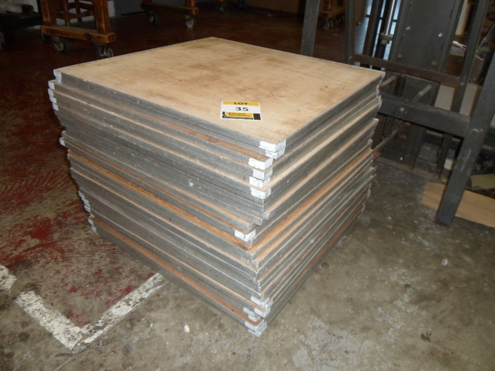 33 timber standing press boards, 24in  x 24in (located at Falkirk)