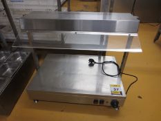 Stainless steel counter top hot plate with overhead illuminated canopy, 240 volts, plate dimensions,