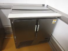 Stainless steel double door refrigerated saladette with selection of stainless steel containers