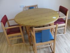 Round pine dining table four chairs