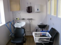 Contents of Salon to include: reclining therapy chair, Height adjustable hair dressers chair, Hair