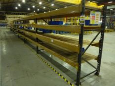 4 bays Link 51M 4 tier boltless steel pallet racking comprising, 5, 1.9m x 900mm end frames, 6 pairs