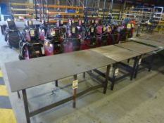 2, 1m x 1m welded steel workbenches with10mm thick steel top and 2m x 1m welded steel workbench with