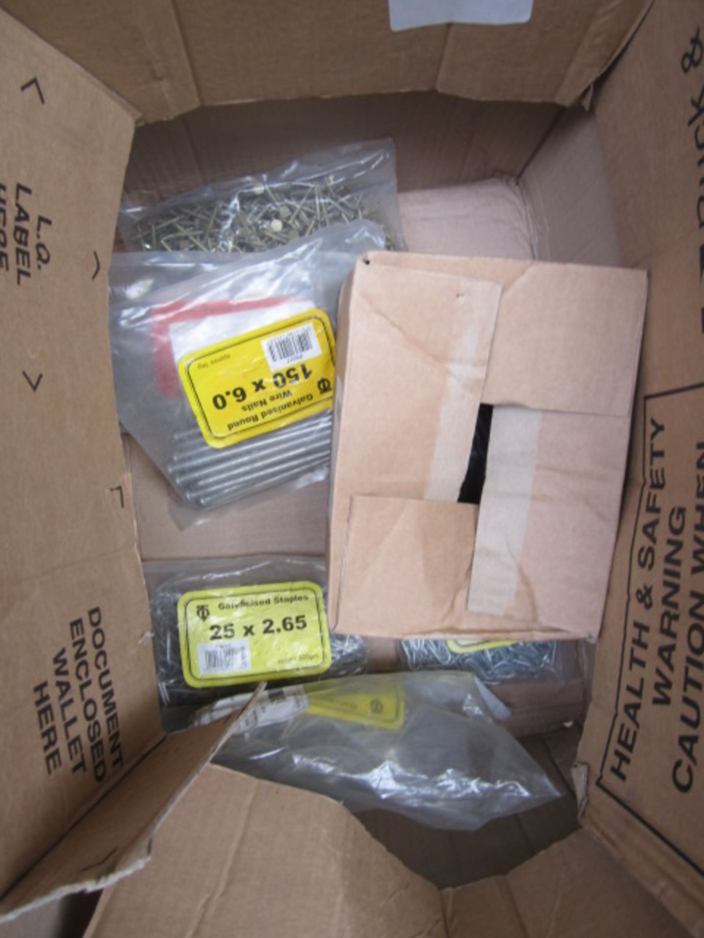 Four boxes of assorted consumables including 150 x 6.0 wire nails, panel pins, ring shark nails, - Image 3 of 5