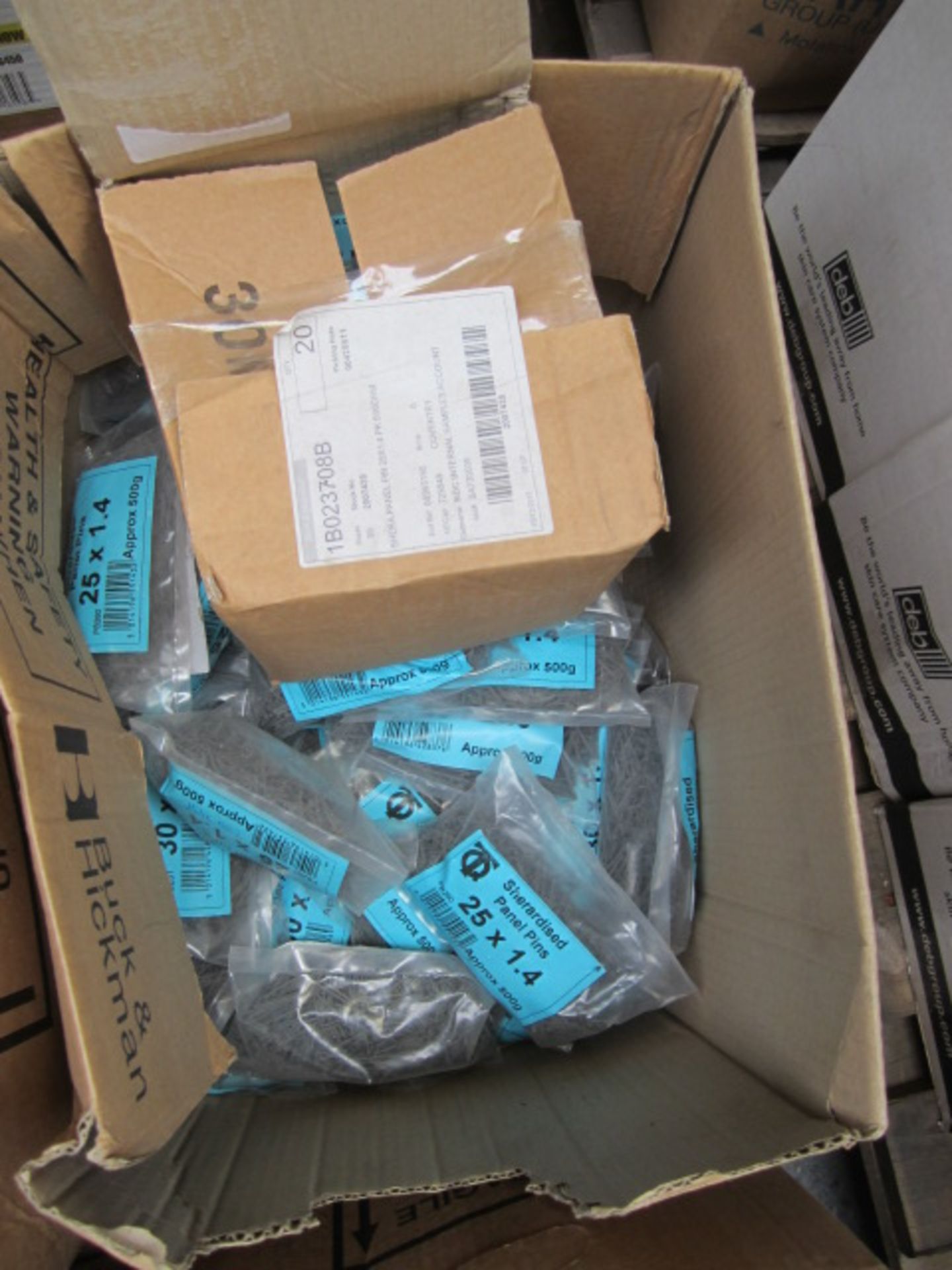 Four boxes of assorted consumables including 150 x 6.0 wire nails, panel pins, ring shark nails, - Image 5 of 5