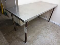 Stainless steel food preparation work surface, approx 1830 x 830 x 900mm