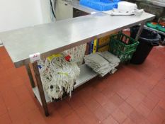 Stainless steel food preparation worksurface, with undercounter shelf (excluding contents) 1850 x