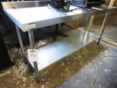 Stainless steel twin level food preparation table, approx 1800 x 600 x 900